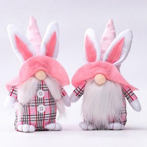 Pasen Bunny Gnome Decoraties, Buffalo Check HandMake Pluche Faceless Dwarf Doll Home Ornamenten Tomte voor Gift