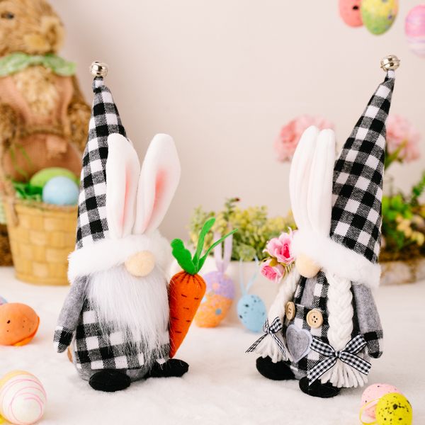 Lapin de Pâques Gnome Jouets en peluche Noir Blanc Buffalo Plaid Gnome M. et Mme Fait à la main suédois Tomte Ferme Printemps Décorations de fête CPA4510 bb0119