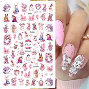 Pasen Bunny Nail Stickers Cute Cartoon Rabbit Animit Animal Bloem Lucky Words 3D Slider Valentine Manicure Accessories 240418