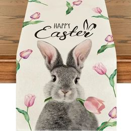 Chemin de Table en forme de lapin de pâques, en lin, œufs de Gnome, napperon en tissu, décoration pour la cuisine de la maison, printemps 240325