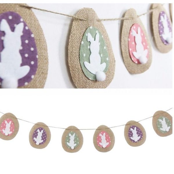 Banderoles de pâques avec queues de coton, bannière de lapin, guirlande en tissu, décorations artisanales de pâques