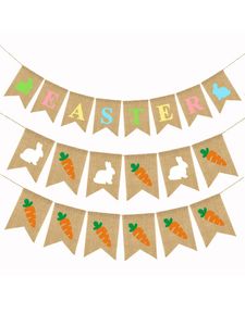 Pasen Jute Banners Vlag Konijn Bunny Garland Decoraties Thuiskantoor School Outdoor Party Supply Photo Props