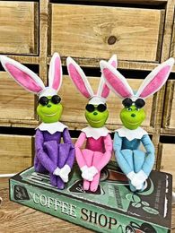 Pâques fête de noël enfants cadeaux pendentifs elfe en peluche bleu rose violet lapin elfe Figurine avec des lunettes lapin enfant Cool jouets
