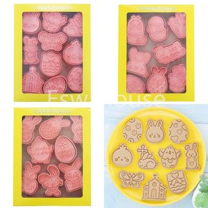 Pasen Cookie Mold 3D DIY Eieren Konijn Bunny Cookies Stempel Biscuit Cutters Biscuit Embossing Fondant Baking Tool