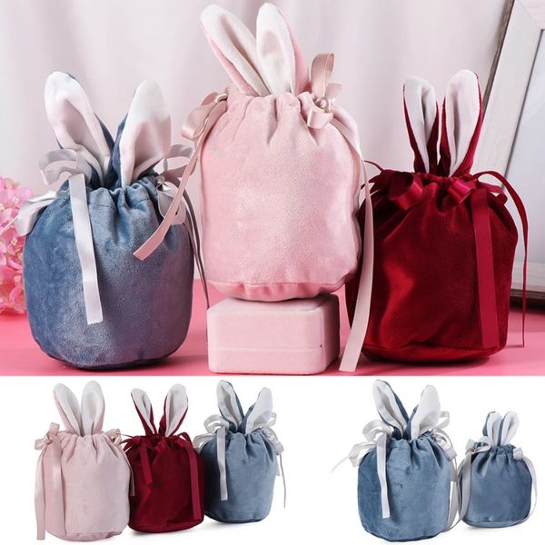 Pâques mignon lapin cadeau emballage sacs velours Saint Valentin lapin chocolat bonbons sacs de mariage fête d'anniversaire sac à cordon ss0130