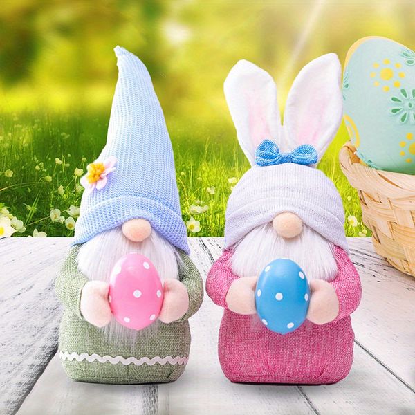 Décor du jour de pâques, 35cm, oreilles de lapin, Gnomes tenant des œufs, jouets, poupées, ornements pour la maison, cadeaux de pâques d'intérieur