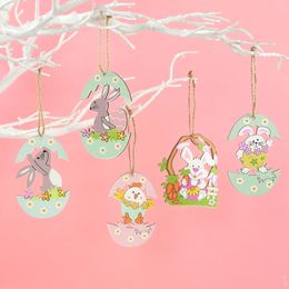 Décorations de Pâques Signes en bois artisanat en bois de diy pour le printemps de Pâques lapin poussin fleur de fleur ornement cadeaux de Pâques suspendus suspendus