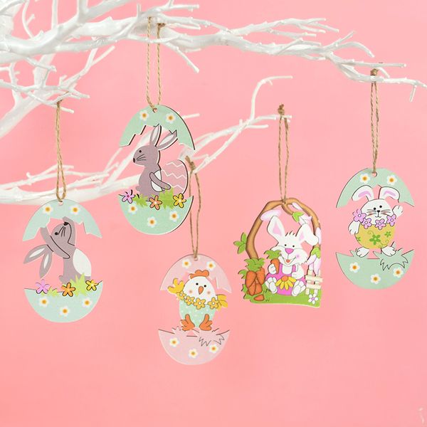 Décorations de Pâques Signes en bois artisanat en bois de diy pour le printemps de Pâques lapin poussin fleur de fleur ornement cadeaux de Pâques suspendus suspendus