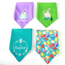Bandana pour chien de Pâques Double Happy Easter Egg Bunny Imprimé Triangle Bavoirs Foulard pour animaux de compagnie pour chiens de taille moyenne à grande