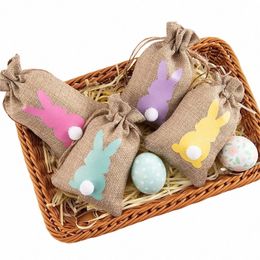 Sacs de cordon de Pâques, sacs de jute à imprimé lapin Traitez les sacs de cadeaux doux pour la fête de mariage de baby shower J0VQ #