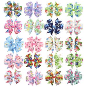 Paasei Baby Meisjes Haarspelden Dovetail Konijn Barrettes Boog met Clip Kinderen Haaraccessoires Kids Bloem Print Haarklemmen C6089