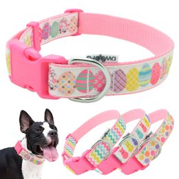Coloque resistente de color rosa de huevo de Pascua para perros, collares de mascotas de poliéster ajustables premium, duradero con hebilla B0929