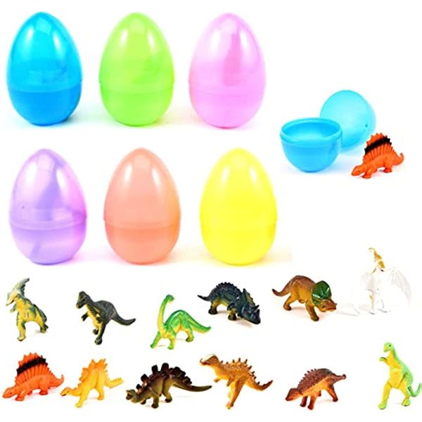 Huevo de Pascua relleno con 12 diseños Mini dinosaurios huevos decoración del hogar bola cadena rollo cesta relleno para niños