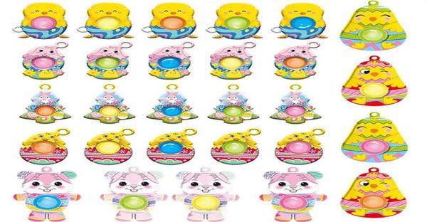 Oeuf de Pâques lapin jouet poulet porte-clés simple porte-clés avec lanière jouets doigt pousser bulle conseil sac de dessin animé penda299M5481877