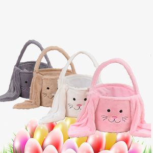 Paaseieren Emmer Feestelijke Pluizige Pluche Lange Oren Konijn Mand Grappige Bunny Gezichts Candy Gift Tote Tas Festival Home Decor