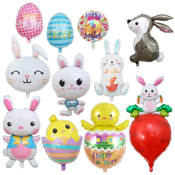 Globos de papel de Pascua Globo inflable de conejito Conejito de pie Globo de zanahoria de pollo Globos en forma de conejo para patio interior al aire libre Decoración de juguetes de Pascua para niños