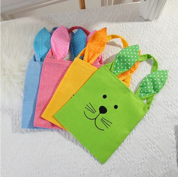 Bolsa de regalo de Pascua, bolsa para exhibición de joyas de conejito de yute, diseño único, bolsa de Pascua de arpillera con orejas de conejo, cestas para niños