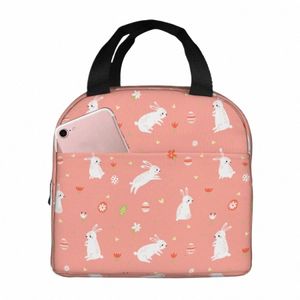 Pâques Hares et FRS Sac à lunch lapin portable Sac à frais de concocture thermique Picnic Pique-nique Boîte à lunch pour femmes enfants M6Vy #