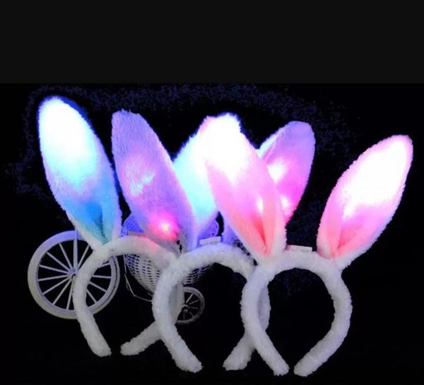 Pascua Luz LED Intermitente Orejas de conejo esponjosas Favor de fiesta Diadema Lentejuelas Tocado Orejas de conejito Accesorio de disfraz Cosplay Venta al por mayor EE