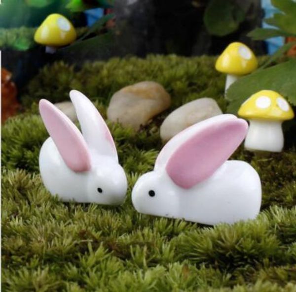 Pascua Mini conejito decoraciones Conejo blanco orejas grandes conejos musgo micro paisaje resina Jardín de hadas Adorno para el hogar Regalos de Pascua para niños