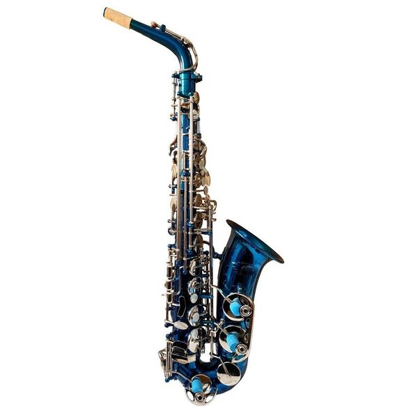 Saxophone alto intermédiaire Easter Music laqué bleu brillant avec touches en nickel