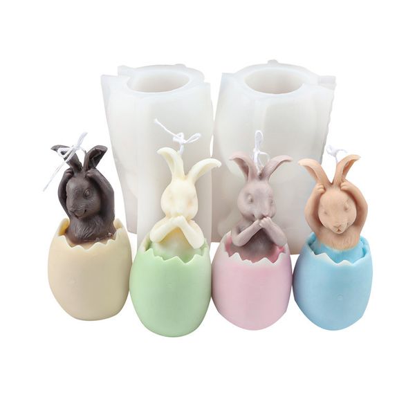 Moldes para velas de conejito para fiesta de Pascua, moldes para velas artesanales hechos a mano con diseño de cáscara de huevo de conejo, molde de vela de silicona