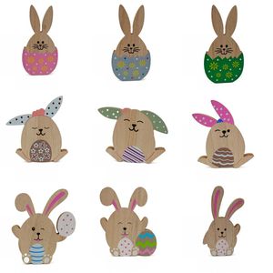 Pasen Party Bunny Table Houten borden Konijn met Eieren Lente Boerderij Desktop Decor Teken