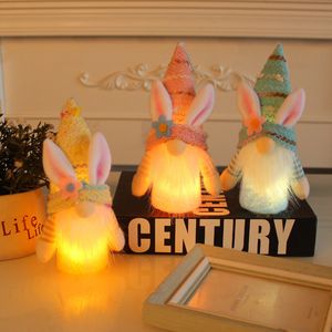 Conejito de gnomo sin rostro para fiesta de Pascua con luces, hogar de vacaciones de primavera, conejo luminoso, decoraciones enanas, regalos bonitos para niños