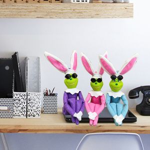 Poupées de fête de Pâques décoration de bureau lapin elfe Figurine avec des lunettes lapin enfant cadeaux