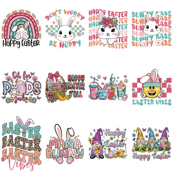 Pâques fête transfert de chaleur Logo vinyle lavable lapin oeufs chasse autocollants de transfert de chaleur pour t-shirt