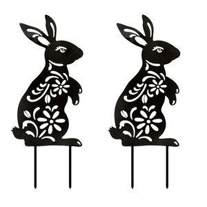 Décorations de jardin de lapin de fête de Pâques Stake Black Bunny Yard Art Lawn Outdoor Patio Home Decor