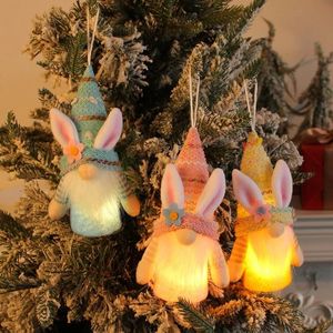 Paasfeest Konijn Knome met lichte gezichtsloze Lumny Bunny Doll Spring Party Ornamenten Hangende hangers Kindercadeaus