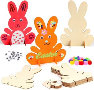 Fête de Pâques Lapin Ornement Découpé Au Laser Peinture DIY Lapin En Bois Enfants Jouets Printemps Événement Maternelle Fourniture