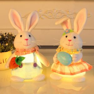 Fête de pâques lapin jouets mignon lumineux support lapin poupée avec oeuf/carotte à la main maison bureau Table décoration enfants printemps cadeaux