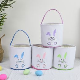 Cesta de suministros de fiesta de Pascua 2022 Nuevo plegamiento de la oreja Fuimiento de huella de conejo impreso Regalo de juego Decoración de bolsas decoradas cubo