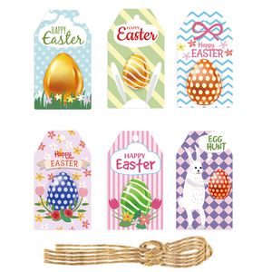 Étiquettes de thème de fête de Pâques étiquette de panier à motif d'oeuf de lapin personnalisé avec corde suspendue printemps événement cadeau artisanat signes