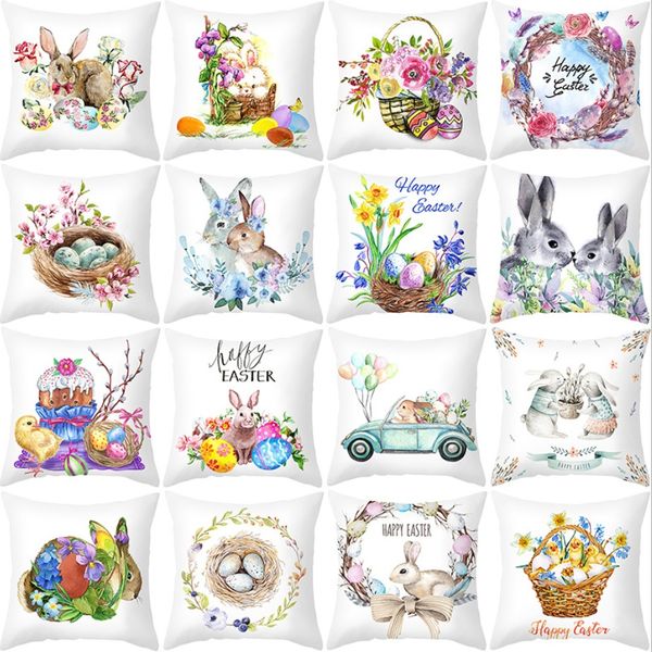 Housse de coussin de pâques, taie d'oreiller, lapin, œuf, lapin, 45x45cm, décoration de joyeuses pâques, pour la maison, cadeaux de fête d'anniversaire pour enfants