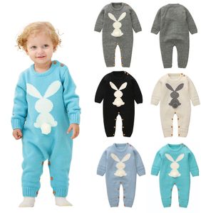 Lapin de Pâques nouveau-né barboteuses lapin tricot bébé combinaisons avec Pom Ball printemps automne infantile enfants salopette automne enfant en bas âge lapin vêtements M1146