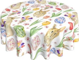 Nappe ronde aquarelle en forme d'œuf de lapin de pâques, 60 pouces, couverture de Table résistante aux taches et à l'eau, lavable, décor de salle à manger, 240312