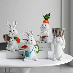 Décorations de résine de Pâques pour la maison mignon lapin figurines d'animaux miniatures ornements de table statue fée jardin Thanksgiving 210804