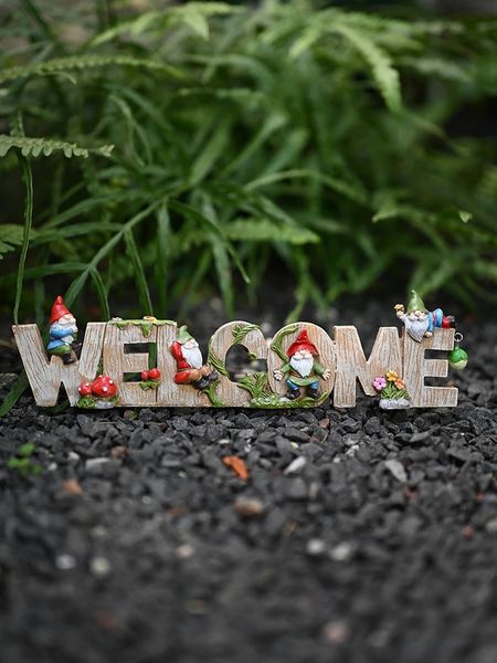 Pâques Small Resin Welcome Sculpture Resin Welcome Sign Sign Sign Elegant Desktop Garden Decoration Balcony Cou avec conception naine elfe 240424
