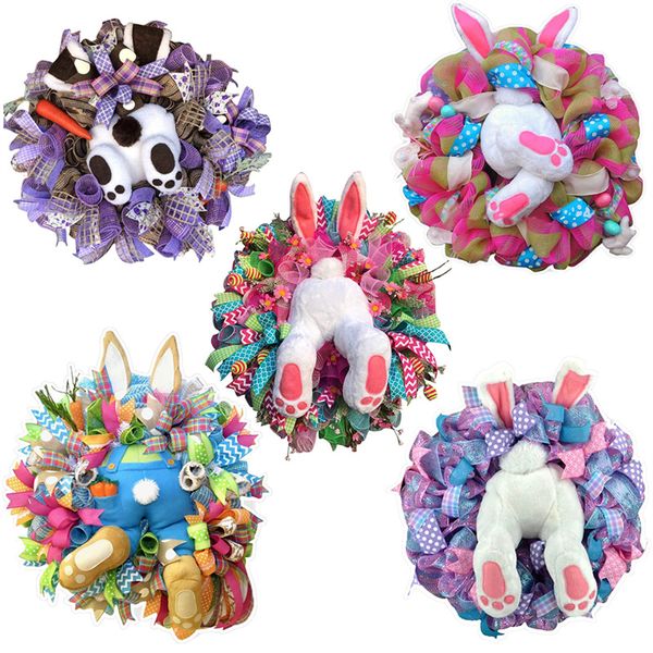 Pâques printemps fête lapin bout à bout couronne porte d'entrée tenture murale décoration lapin jambes guirlande pour la maison salon porte décor