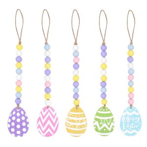 Guirlande de perles de bois de Pâques avec glands lapin oeuf poussin nain étiquette tenture murale perles guirlandes décoration pour la fête de vacances