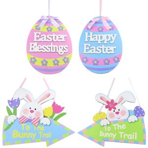 Pasen Houten Tekens Happy Pasen Party Grappige Bunny Ei Hangende Houten Plaque