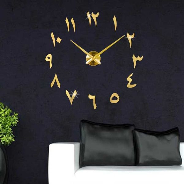 Horloge murale décorative unique arabe orientale DIY miroir surface autocollant mural maison salon décorations 210930