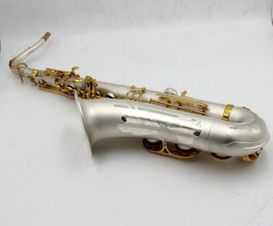 Música Oriental Si bemol uso profesional saxofón tenor con llave dorada chapada en plata satinada 01