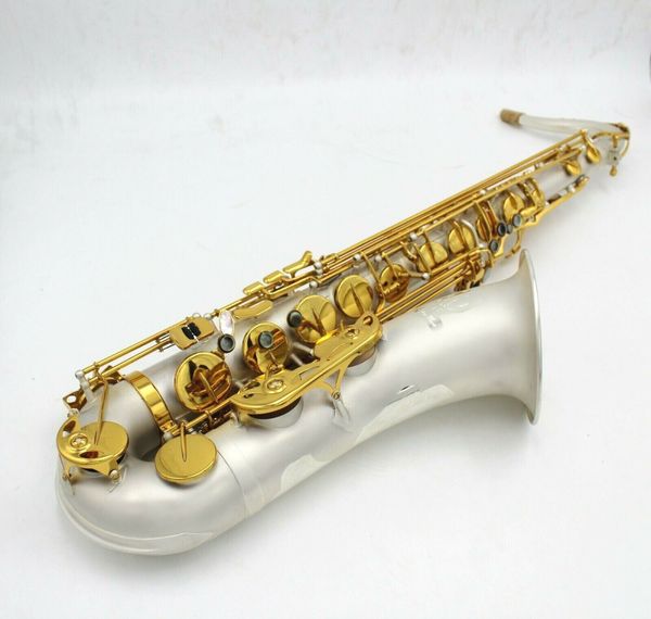 Saxofón tenor con llave dorada chapada en plata satinada de uso profesional en Si bemol de música oriental