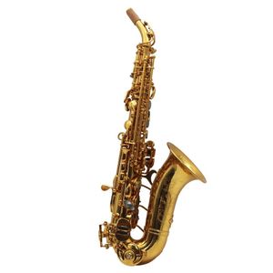 Saxophone soprano courbé en laque d'or de style allemand de musique orientale avec gravure