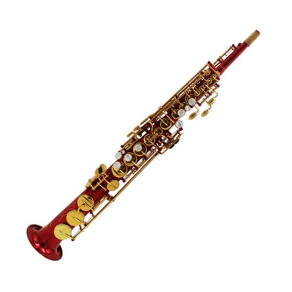 Eastern Music saxophone soprano droit une pièce en laque rouge brillant avec étui