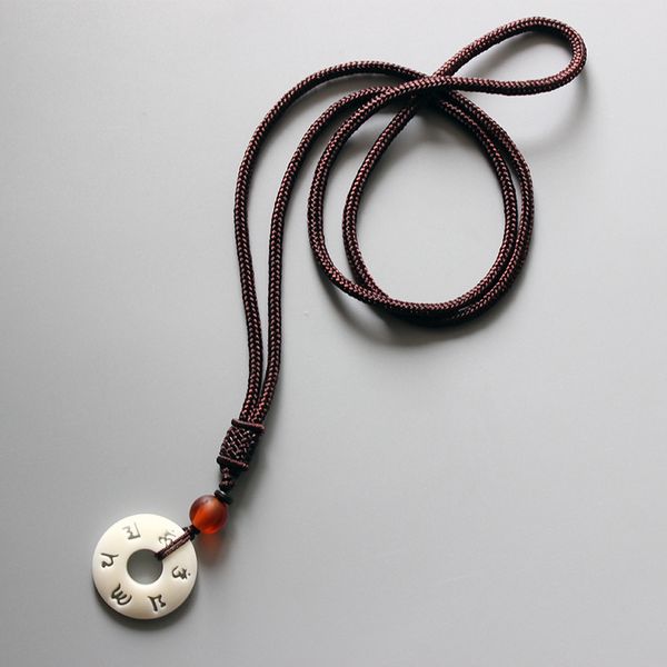 Eastisan – chaîne bouddhiste tibétaine en corde Simple faite à la main, avec signe OM Mantra, pendentif en noix de Tagua, collier amulette bouddhiste, bijoux